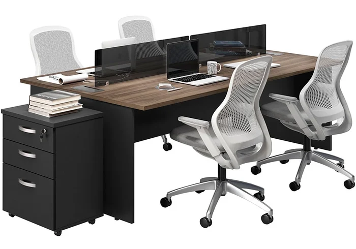 Plataforma de trabalho para escritório com 4 lugares, tampo 25mm | Linha M25