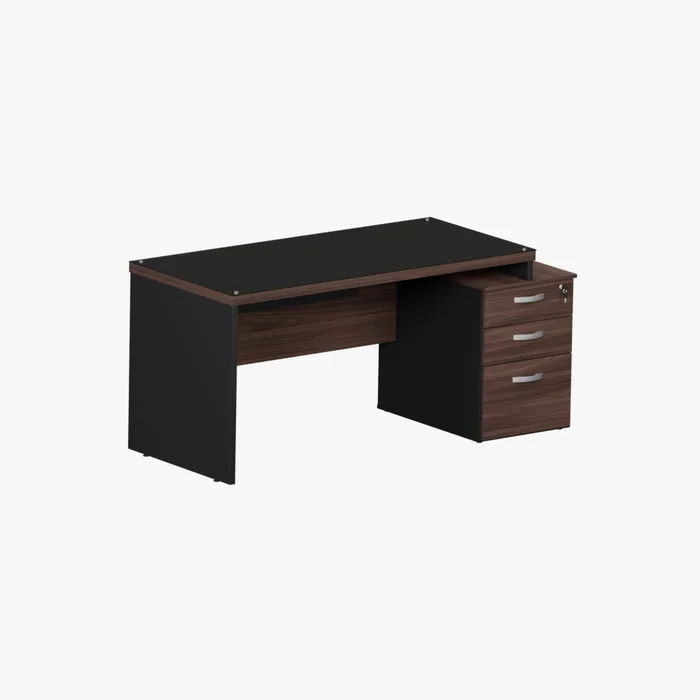 MESA RETA PEDESTAL 3 GAVETAS M40 GLASS