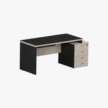 MESA RETA PEDESTAL 4 GAVETAS M40 GLASS