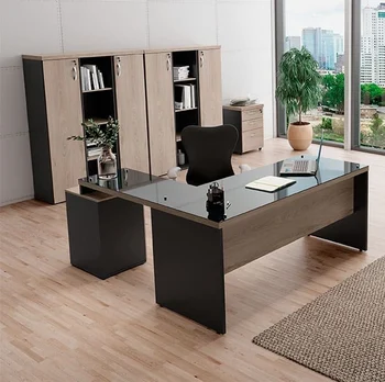 MESA EM L GLASS , PÉ PAINEL – 40MM