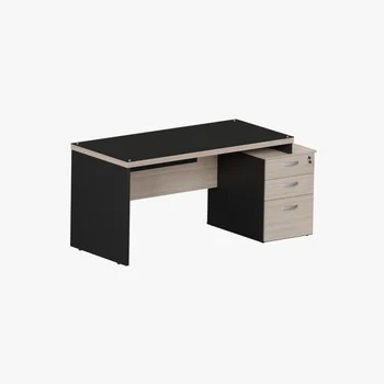 MESA RETA PEDESTAL 3 GAVETAS M40 GLASS