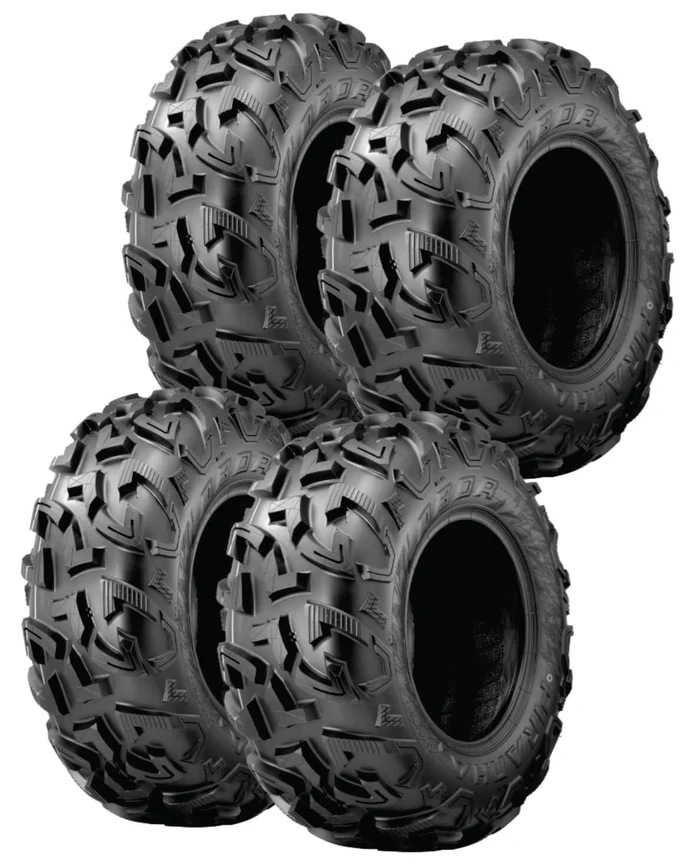 Jogo de Pneus Quadriciclo Obor Piranha 25x8R12 e 25x10R12 6 lonas Polaris Canam Cfmoto (zoom)