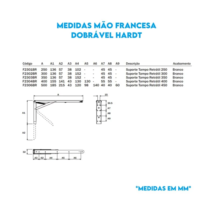 medidas mão francesa dobrável hardt - 280101040.280101050