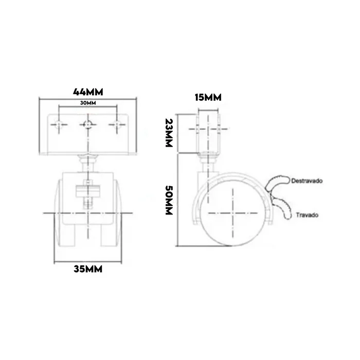 Medidas Rodinha RD40 Chapa U Para Berço 15x40mm - sku principal 41010800