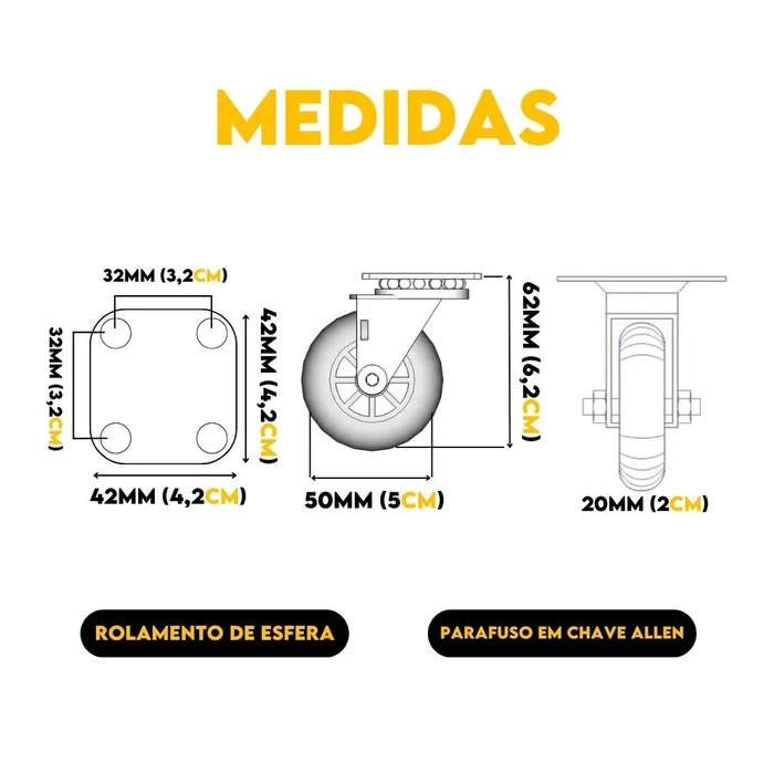 Medidas Rodízio Gel Pu Transparente Sem Trava 50mm - 4200050