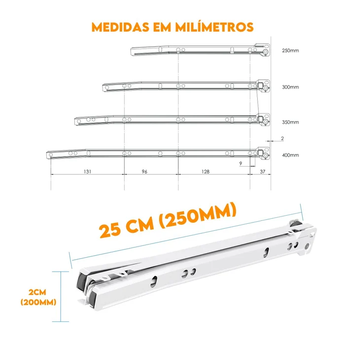 Corrediça de Gaveta 40cm Next Branco 15kg 53010240 (4)