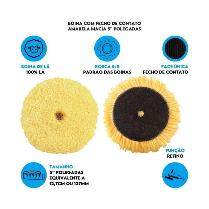Dados Boina com Fecho de Contato Amarela Macia 5_ polegadas - 180200000