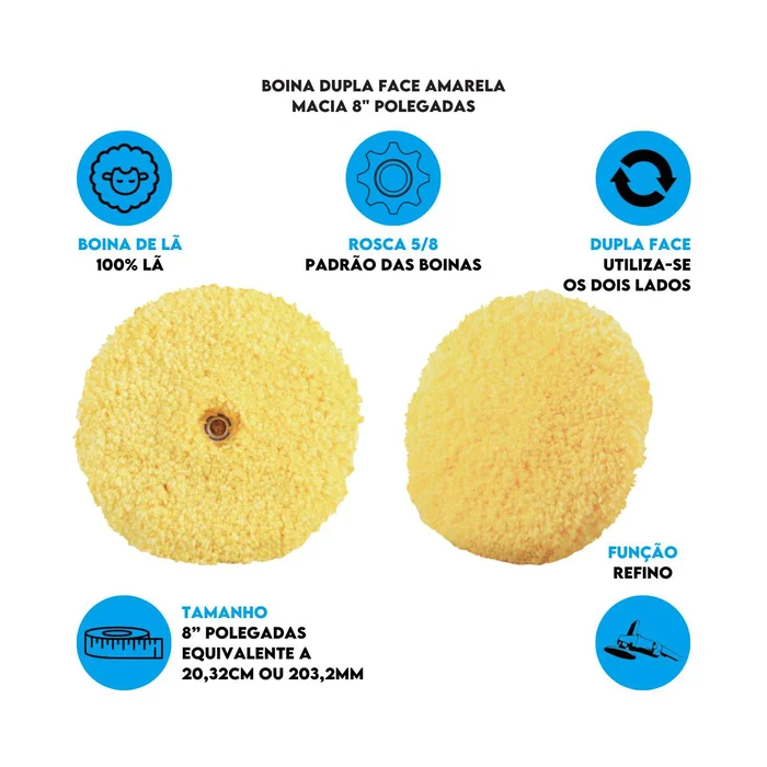 Dados Boina Dupla Face Amarela Macia 8_ polegadas - 180201000
