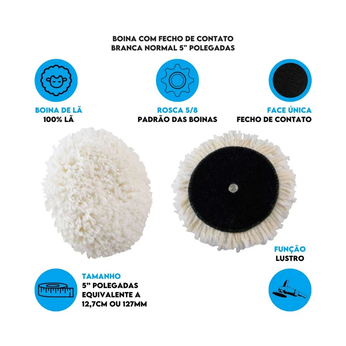 Dados Boina com Fecho de Contato Branca Normal 5_ polegadas - 180100000