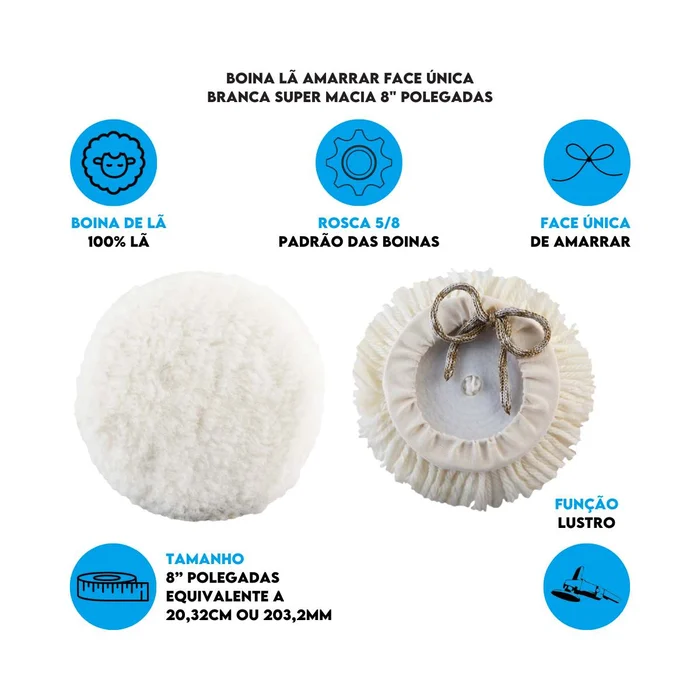 Dados Boina Lã Amarrar Face Única Branca Super Macia 8 polegadas - 180401000