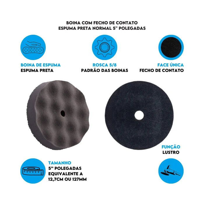 Dados Boina com Fecho de Contato Espuma Preta Normal 5_ polegadas - 180000000