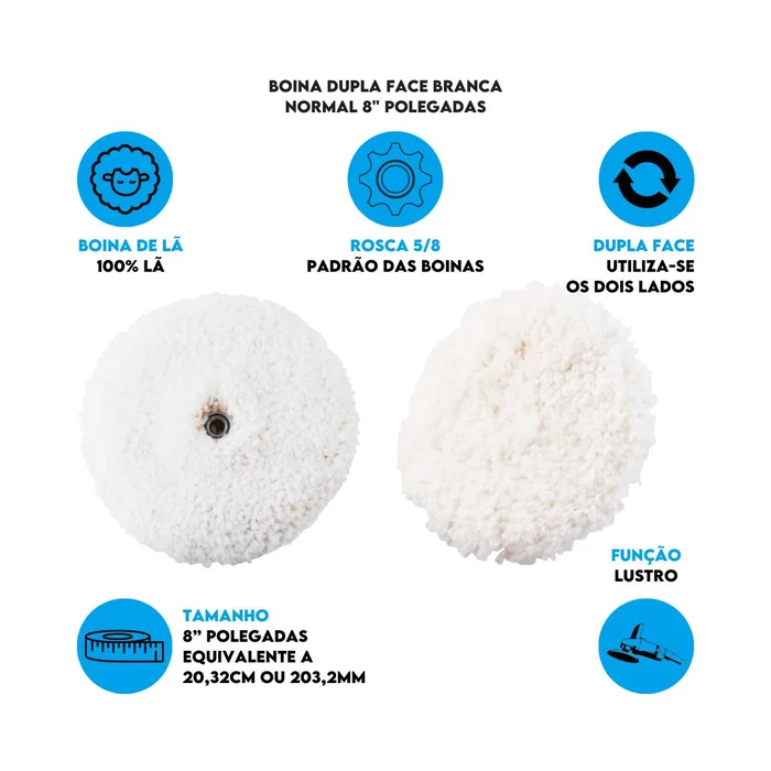 Dados Boina Dupla Face Branca Normal 8_ polegadas - 180101000
