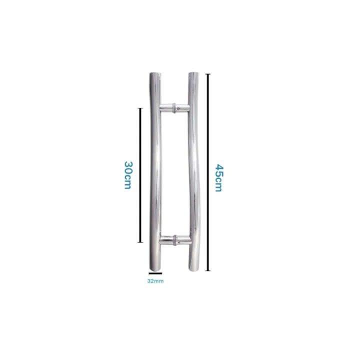 Medidas Puxador Inox 304 Duplo 45X30cm Tipo S Redondo Polido Tubo 32  - 3213024530