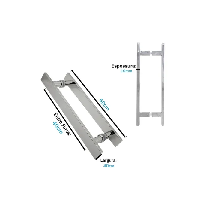 Puxador Inox Duplo 60X40cm H Barra Chata Escovado 4010mm - 3212026040