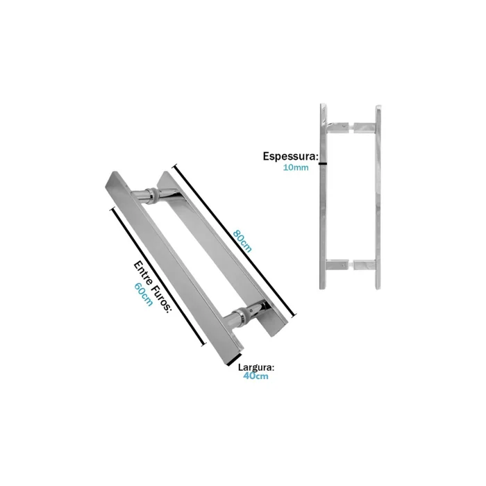 Puxador Inox 304 80X60cm Tipo H Barra Chata Escovado 4010mm - 3212028060
