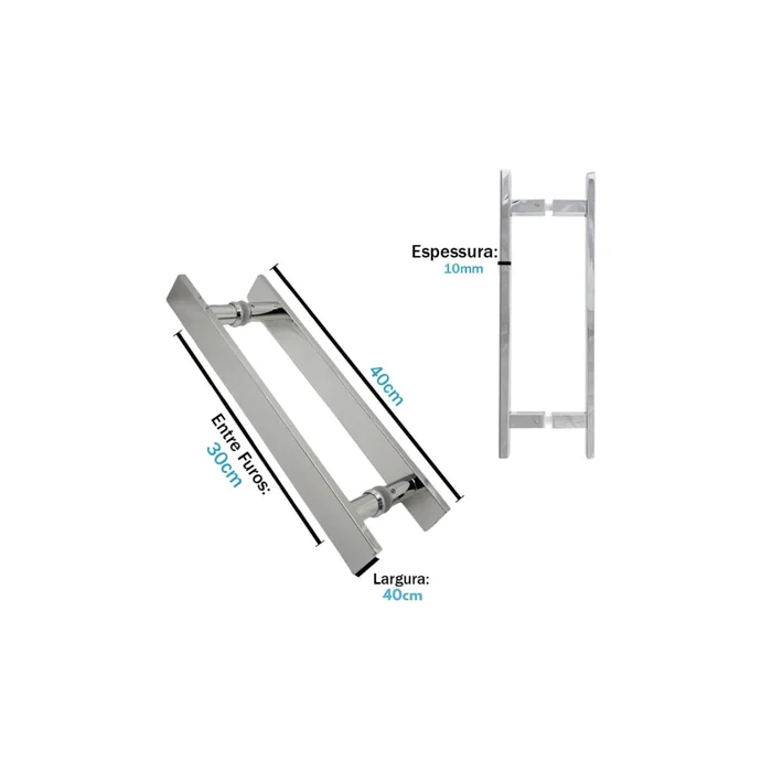 Puxador Inox Duplo 40X30cm H Barra Chata Escovado 4010mm - 3212024030