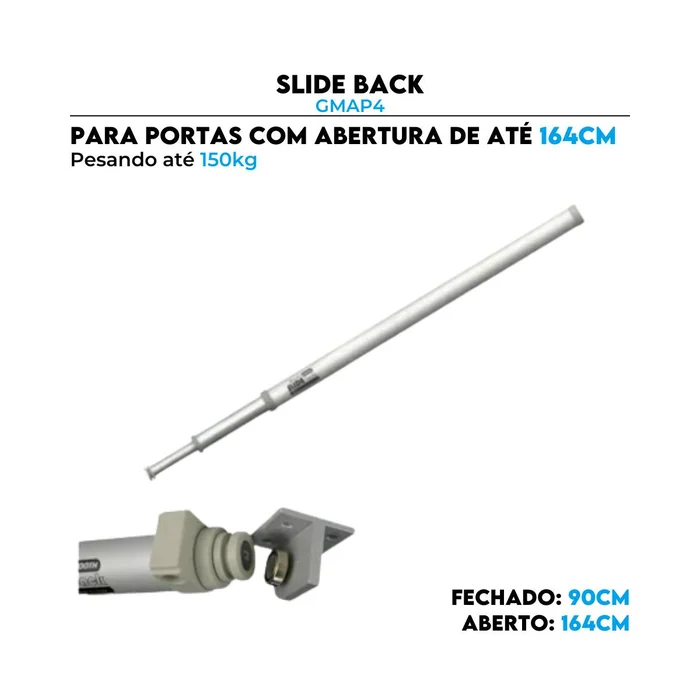 Slide Back GMAP4 Cinza Fechamento Automático Porta 90 até 164 cm 150kg - 3604070090