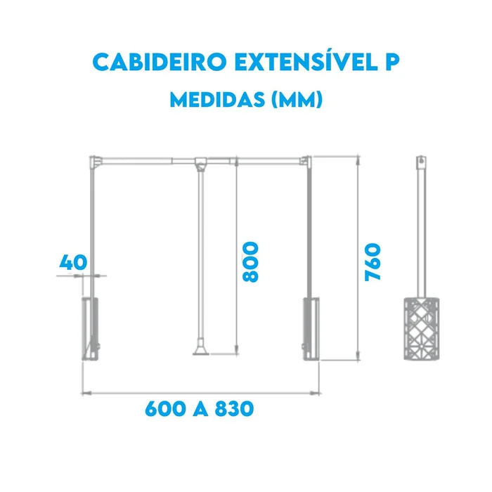 Medidas Cabideiro Extensível 60 a 83 CM