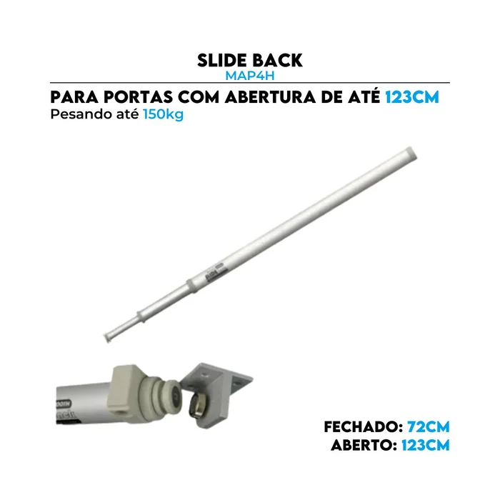 Slide Back MAP4H Cinza Fechamento Automático Porta 72 até 123 cm 150kg - 3604070170