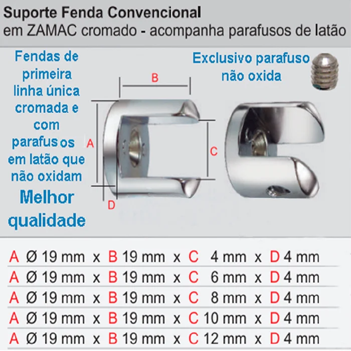 Suporte Fenda Parafuso em Latão Metal 1 uni Espessura: 4mm (zoom)