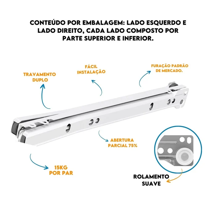 Corrediça de Gaveta 40cm Extra Cinza 15kg 53040140de Gaveta 40cm Next Branco 15kg 53010240 (5)