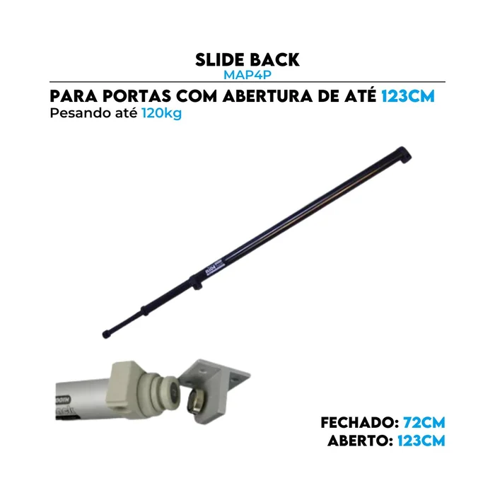 Slide Back MAP4P Preto Fechamento Automático Porta 72 até 123 cm 120kg (zoom)