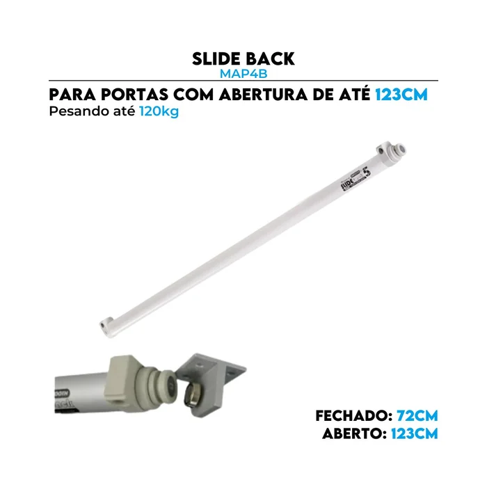 Slide Back MAP4B Branco Fechamento Automático Porta 72 até 123 cm 120kg (zoom)