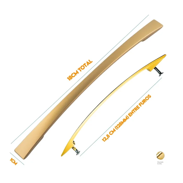 Puxador Armario Alça Curvo 128mm Dourado Brilho (zoom)
