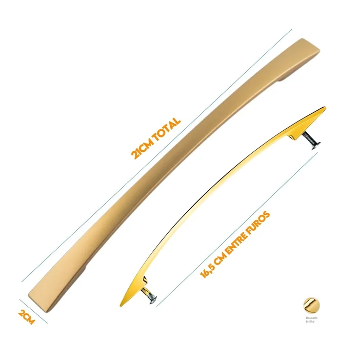 Puxador Armario Alça Curvo 160mm Dourado Brilho (zoom)