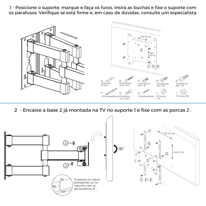Acessórios para TV Suporte para TV 26” a 75”  Triarticulado Multivisão (zoom)