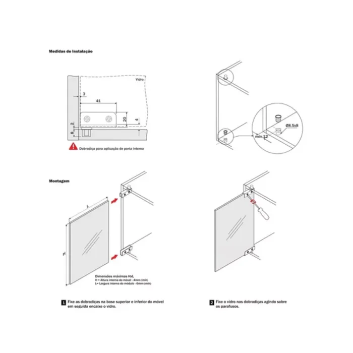 Dobradiça Para Vitrine 4mm a 13mm Polido (zoom)