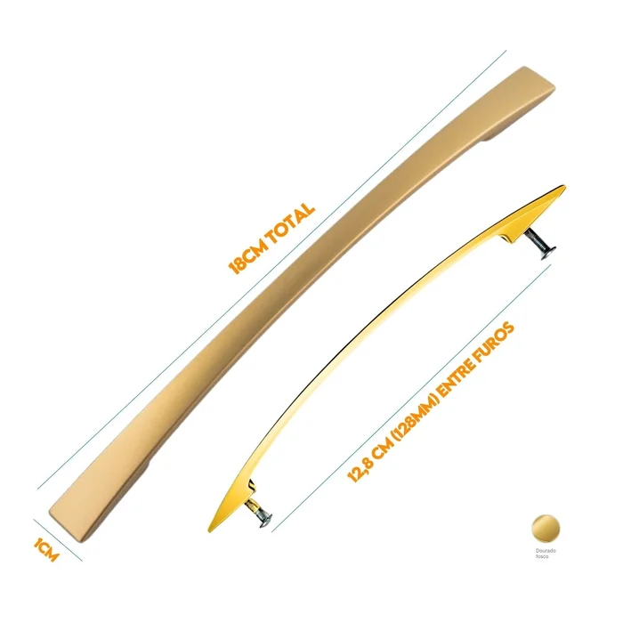 Puxador Armario Alça Curvo 128mm Dourado Fosco (zoom)