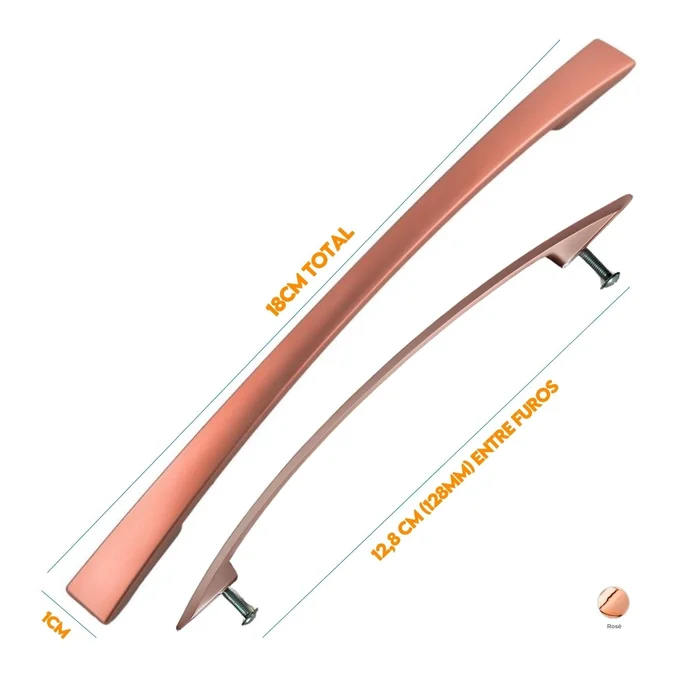 Puxador Armario Alça Curvo 128mm Rose (zoom)
