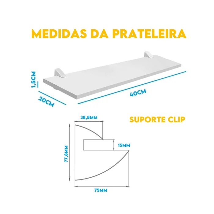 Prateleira Prateleira 40x20cm de Madeira com Suporte Clip (zoom)