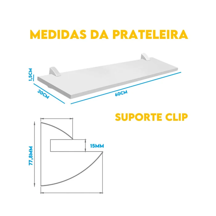 Prateleira Prateleira 60x20cm de Madeira com Suporte Clip (zoom)