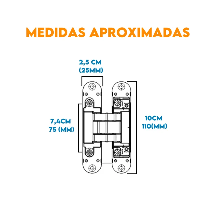 Dobradica Invisivel 3D 110mm Para Moveis, E Acessorios: Parafusos - De Metal Comum (zoom)