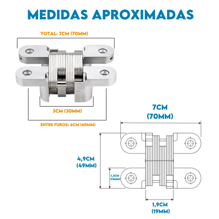 Dobradica Invisivel 70 X 13mm para Moveis com Parafusos Mixso - 5100070 (zoom)