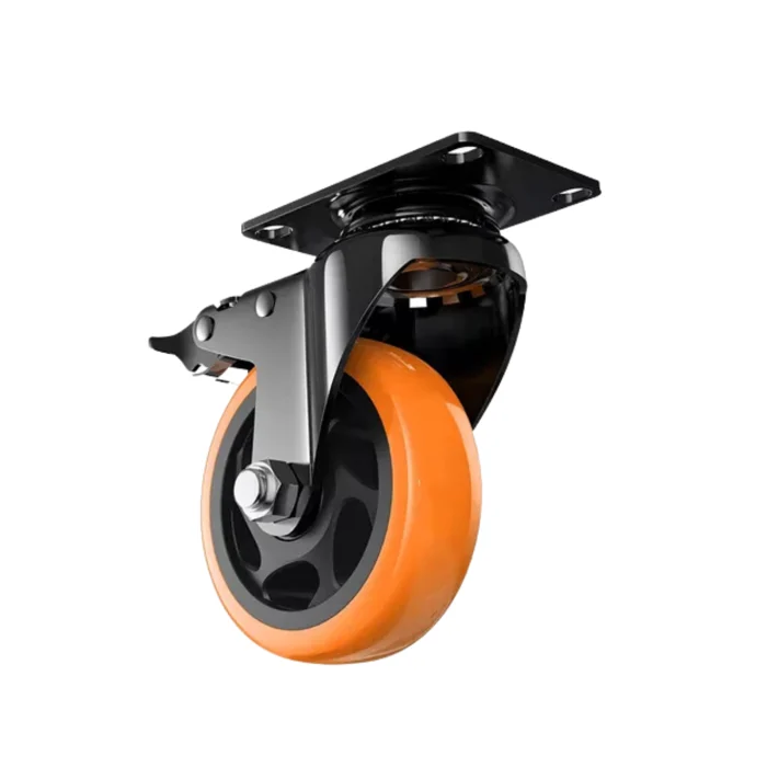 Rodizios Rodizio Giratório 75mm PVC Com Trava Laranja (zoom)