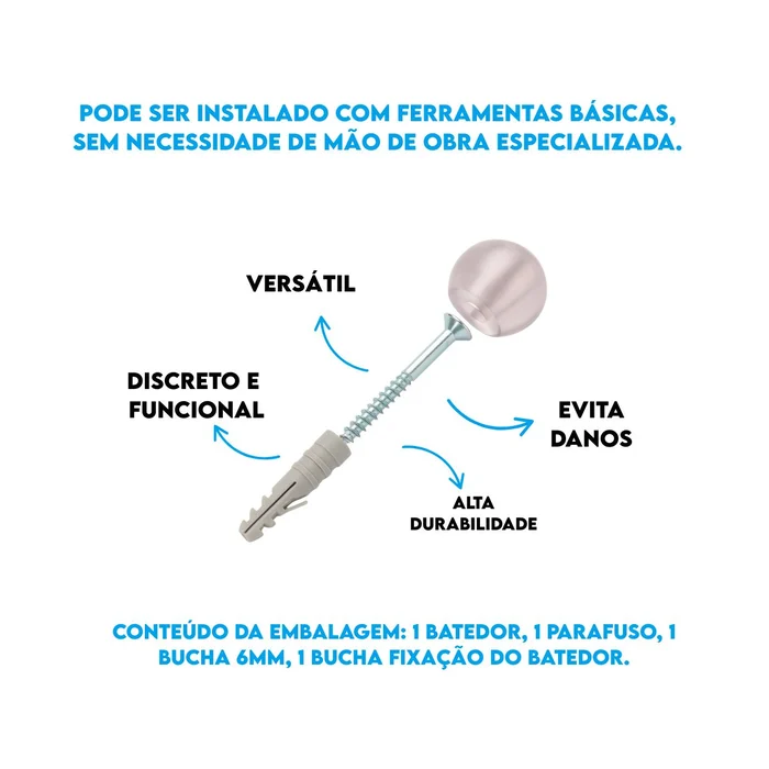 Conteúdo da embalagem 1 Batedor, 1 Parafuso, 1 Bucha 6mm, 1 Bucha Fixação Do Batedor. (2)