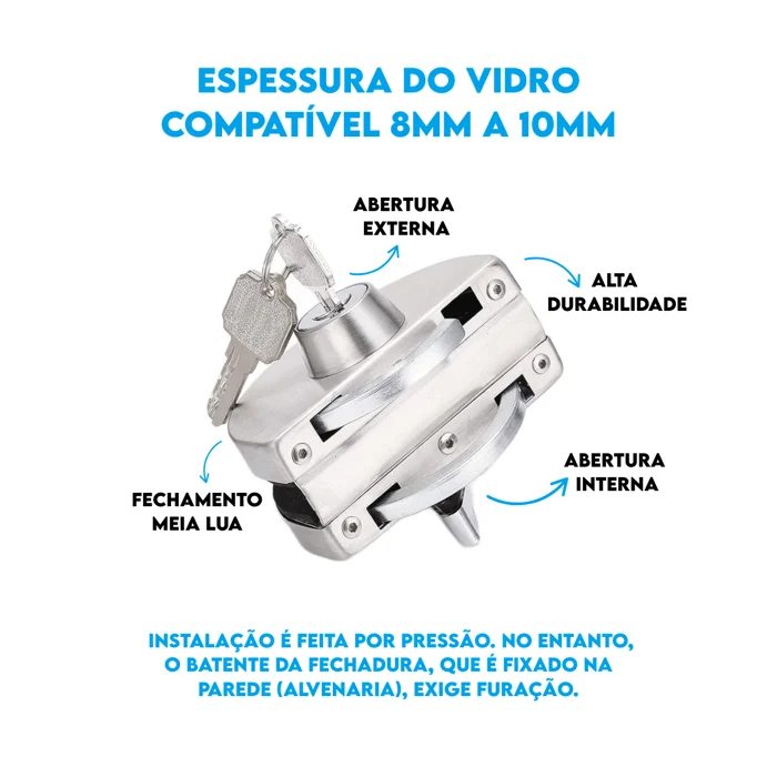 Fechadura de Pressão Vidro Vidro para Portas de Correr Mixso - 150301001 (3)