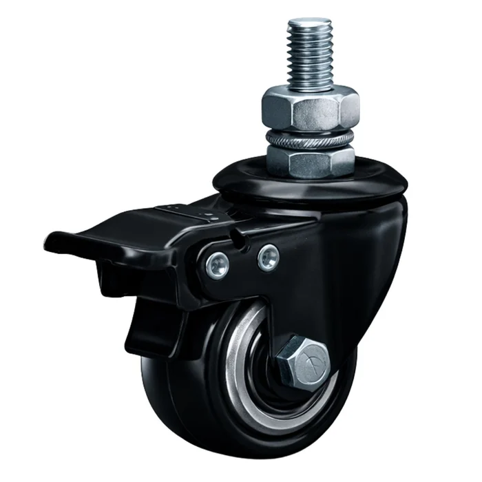 rodizios-rodas-e-rodinhas Rodizio Espiga Giratorio 50MmPVC Rosca M10 Com Trava Preto (zoom)