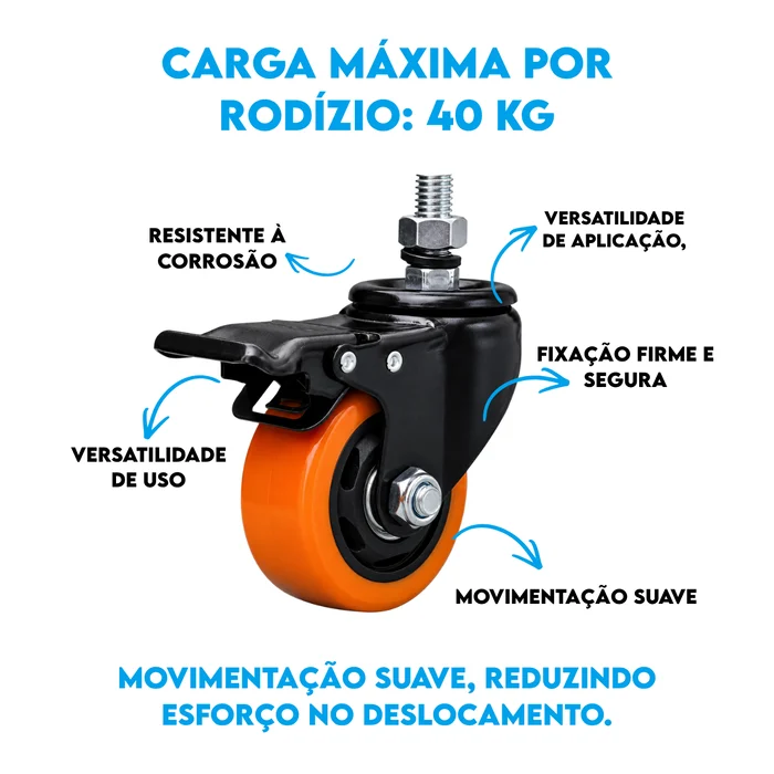 Rodizio 75Mm Sem Trava Pvc Laranja - 41190075 (6)