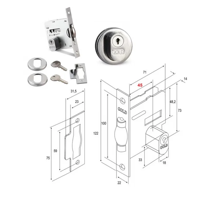Kit Puxador H  Polido 60x40cm + Fechadura Rolete Gold + Pino Pivotante Inox 150kg (5)