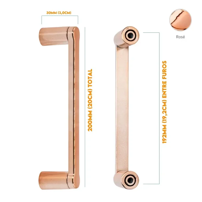 Puxador Armario Alça Reto 192mm Rose 50222192