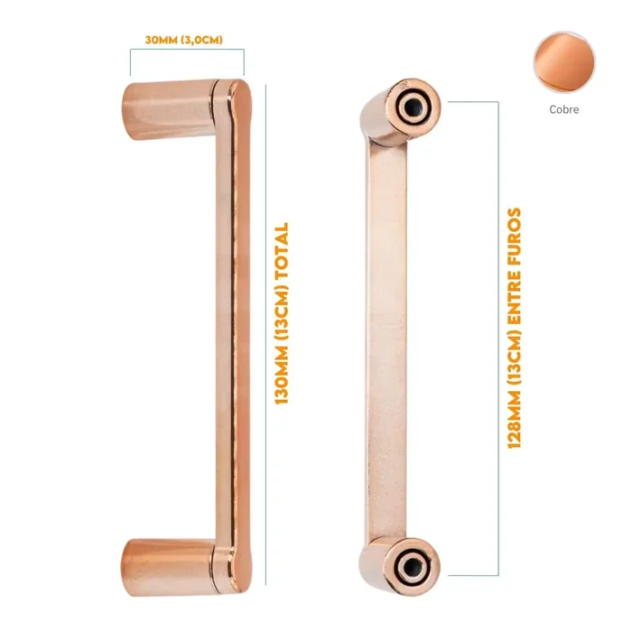Puxador Armario Alça Reto 128mm Cobre 503152128