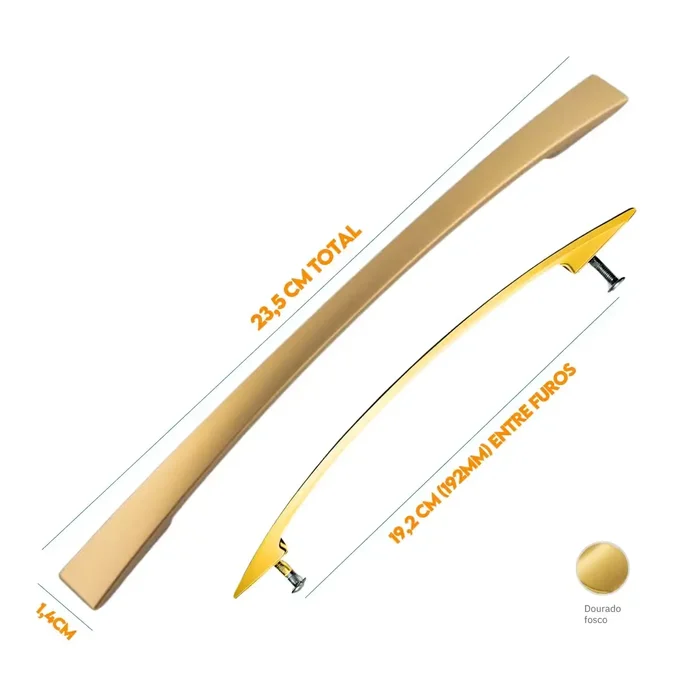Puxador Armario Alça Curvo 192mm Dourado Fosco 50081192