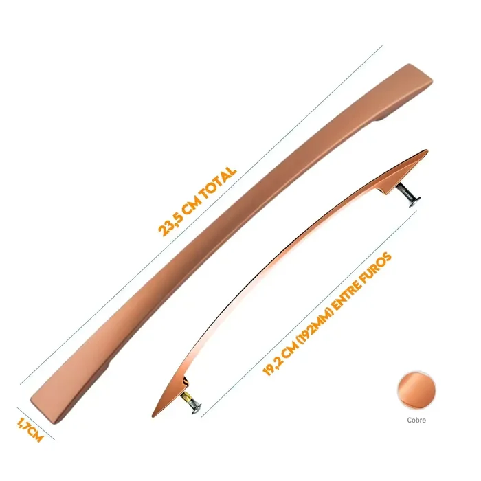 Puxador Armario Alça Curvo 192mm Cobre 5015192