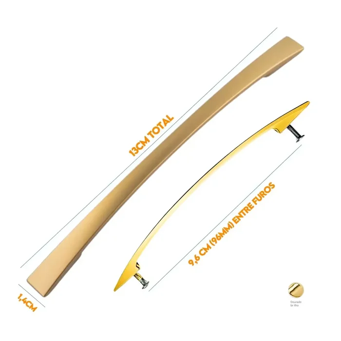 Puxador Armario Alça Curvo 96mm Dourado Brilho 50308296