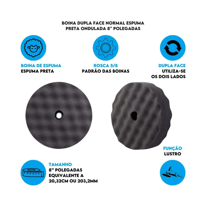 Dados Boina Dupla Face Normal de Espuma Preta Ondulada 8 polegadas - 180301000