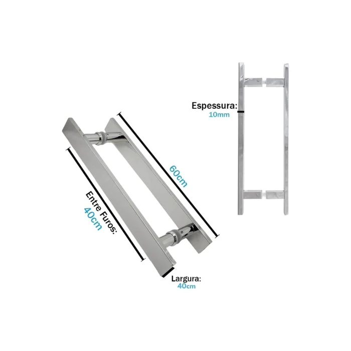 Puxador Inox 304 Duplo 60X40cm H Barra Chata Polido 4010mm - 3213016040